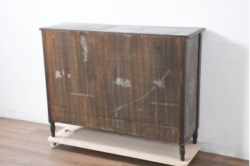 アジアンビンテージ　高級品!!　美しい唐草風象嵌装飾　ハンドクラフト　アジアンクラシカルな雰囲気が素敵なサイドボード(サイドキャビネット、リビングボード、収納棚、飾り棚、戸棚、ヴィンテージ)(R-083266)