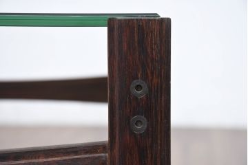 和製ビンテージ　ローズウッド　北欧デザインがおしゃれな上質な作りのブラウンガラストップローテーブル(センターテーブル、リビングテーブル、ヴィンテージ)(R-083270)