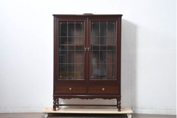 中古　美品　神戸元町欧風家具メープル不二屋製　マホガニー材の高級キャビネット(収納棚、戸棚、サイドキャビネット、飾り棚、本箱、ブックケース)(R-083272)