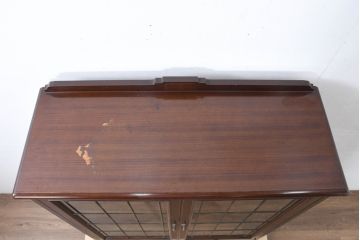 中古　美品　神戸元町欧風家具メープル不二屋製　マホガニー材の高級キャビネット(収納棚、戸棚、サイドキャビネット、飾り棚、本箱、ブックケース)(R-083272)