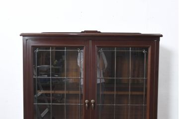 中古　美品　神戸元町欧風家具メープル不二屋製　マホガニー材の高級キャビネット(収納棚、戸棚、サイドキャビネット、飾り棚、本箱、ブックケース)(R-083272)