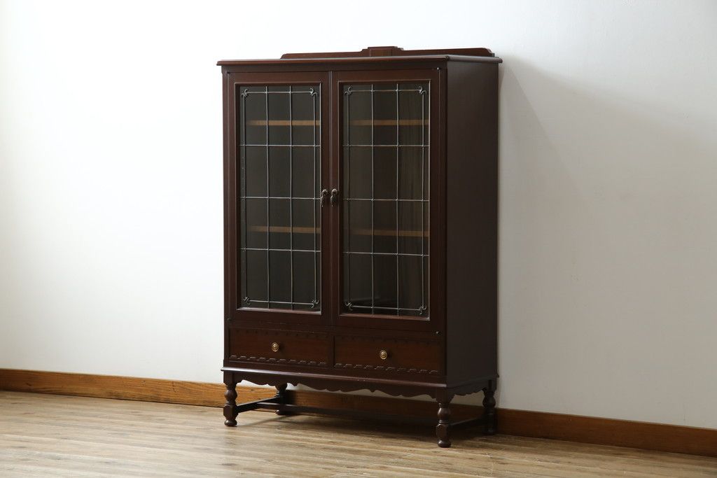 中古　美品　神戸元町欧風家具メープル不二屋製　マホガニー材の高級キャビネット(収納棚、戸棚、サイドキャビネット、飾り棚、本箱、ブックケース)(R-083272)