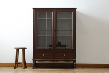 中古　美品　神戸元町欧風家具メープル不二屋製　マホガニー材の高級キャビネット(収納棚、戸棚、サイドキャビネット、飾り棚、本箱、ブックケース)(R-083272)