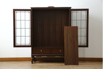 中古　美品　神戸元町欧風家具メープル不二屋製　マホガニー材の高級キャビネット(収納棚、戸棚、サイドキャビネット、飾り棚、本箱、ブックケース)(R-083272)