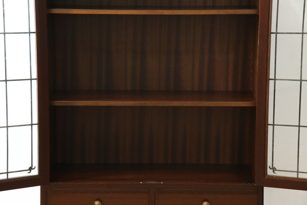 中古　美品　神戸元町欧風家具メープル不二屋製　マホガニー材の高級キャビネット(収納棚、戸棚、サイドキャビネット、飾り棚、本箱、ブックケース)(R-083272)