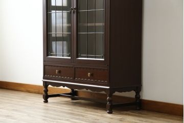 中古　美品　神戸元町欧風家具メープル不二屋製　マホガニー材の高級キャビネット(収納棚、戸棚、サイドキャビネット、飾り棚、本箱、ブックケース)(R-083272)