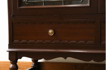 中古　美品　神戸元町欧風家具メープル不二屋製　マホガニー材の高級キャビネット(収納棚、戸棚、サイドキャビネット、飾り棚、本箱、ブックケース)(R-083272)
