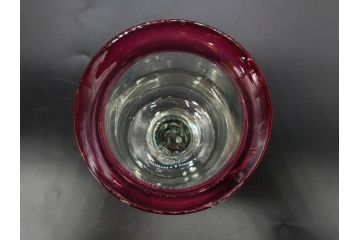 当時物　大正〜昭和初期　棗型(なつめ形)　赤縁　緑縁　乳白ぼかし　空間のアクセントになる氷コップ3点セット(ベル型?、吹きガラス、硝子、グラス、和ガラス)(R-083278)