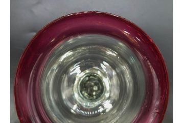 当時物　大正〜昭和初期　棗型(なつめ形)　赤縁　緑縁　乳白ぼかし　空間のアクセントになる氷コップ3点セット(ベル型?、吹きガラス、硝子、グラス、和ガラス)(R-083278)