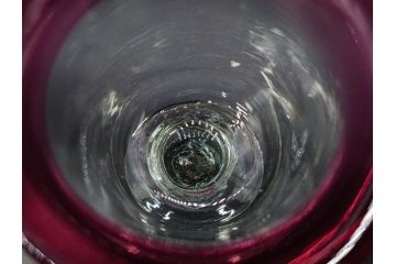 当時物　大正〜昭和初期　棗型(なつめ形)　赤縁　緑縁　乳白ぼかし　空間のアクセントになる氷コップ3点セット(ベル型?、吹きガラス、硝子、グラス、和ガラス)(R-083278)
