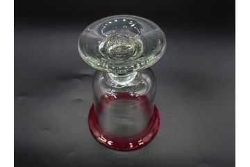 当時物　大正〜昭和初期　棗型(なつめ形)　赤縁　緑縁　乳白ぼかし　空間のアクセントになる氷コップ3点セット(ベル型?、吹きガラス、硝子、グラス、和ガラス)(R-083278)