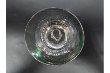 当時物　大正〜昭和初期　棗型(なつめ形)　赤縁　緑縁　乳白ぼかし　空間のアクセントになる氷コップ3点セット(ベル型?、吹きガラス、硝子、グラス、和ガラス)(R-083278)