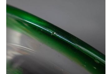 当時物　大正〜昭和初期　棗型(なつめ形)　赤縁　緑縁　乳白ぼかし　空間のアクセントになる氷コップ3点セット(ベル型?、吹きガラス、硝子、グラス、和ガラス)(R-083278)