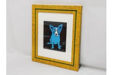 真作　ジョージ・ロドリーゲ　George Rodrigue　ブルードッグ　87/350　鮮やかな色彩と独特のタッチに惹きつけられるシルクスクリーン(絵画、版画、犬、サイン入り、額装)(R-083282)　