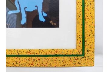 真作　ジョージ・ロドリーゲ　George Rodrigue　ブルードッグ　87/350　鮮やかな色彩と独特のタッチに惹きつけられるシルクスクリーン(絵画、版画、犬、サイン入り、額装)(R-083282)　