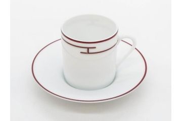 フランス　HERMES(エルメス)　リズム　洗練されたデザインが魅力のコーヒーカップ&ソーサー2客セット(C&S、金彩、碗皿、洋食器、共箱付)(R-083283)