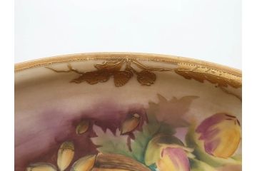 明治〜大正期　オールドノリタケ　NORITAKE　木の実　金彩　金盛　ハンドペイント　自然モチーフが繊細な筆致と豊かな色彩で描かれた優雅な雰囲気のボウル(深皿、鉢、プレート、洋食器)(R-083291)