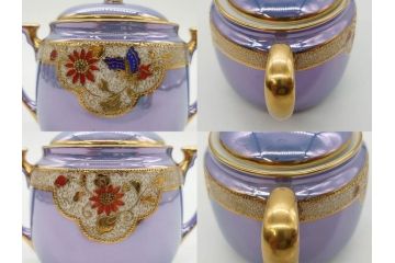 大正〜昭和初期　オールドノリタケ　NORITAKE　ラスター彩　金彩　金盛　花蝶　美しい光沢がテーブルを華やかに彩るデミタスコーヒーセット(キャビネット、ティー、ポット、クリーマー、シュガーポット、カップ&ソーサー、C&S、洋食器)(R-083292)