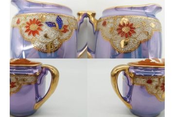 大正〜昭和初期　オールドノリタケ　NORITAKE　ラスター彩　金彩　金盛　花蝶　美しい光沢がテーブルを華やかに彩るデミタスコーヒーセット(キャビネット、ティー、ポット、クリーマー、シュガーポット、カップ&ソーサー、C&S、洋食器)(R-083292)