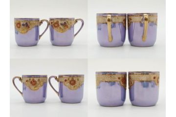 大正〜昭和初期　オールドノリタケ　NORITAKE　ラスター彩　金彩　金盛　花蝶　美しい光沢がテーブルを華やかに彩るデミタスコーヒーセット(キャビネット、ティー、ポット、クリーマー、シュガーポット、カップ&ソーサー、C&S、洋食器)(R-083292)