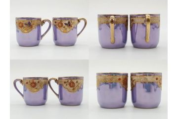 大正〜昭和初期　オールドノリタケ　NORITAKE　ラスター彩　金彩　金盛　花蝶　美しい光沢がテーブルを華やかに彩るデミタスコーヒーセット(キャビネット、ティー、ポット、クリーマー、シュガーポット、カップ&ソーサー、C&S、洋食器)(R-083292)