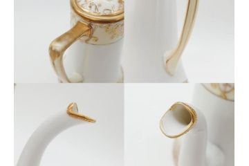 大正〜昭和初期　オールドノリタケ　NORITAKE　意匠登録　金彩　金盛　No.175　ハンドペイント　上品で華やかな佇まいのコーヒーポット・カップ&ソーサー・ソルト&ペッパーシェーカー・プレート2枚セット(デミタス、オーバル、深皿、C&S、洋食器)(R-083293)