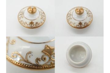 大正〜昭和初期　オールドノリタケ　NORITAKE　意匠登録　金彩　金盛　No.175　ハンドペイント　上品で華やかな佇まいのコーヒーポット・カップ&ソーサー・ソルト&ペッパーシェーカー・プレート2枚セット(デミタス、オーバル、深皿、C&S、洋食器)(R-083293)