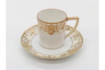 大正〜昭和初期　オールドノリタケ　NORITAKE　意匠登録　金彩　金盛　No.175　ハンドペイント　上品で華やかな佇まいのコーヒーポット・カップ&ソーサー・ソルト&ペッパーシェーカー・プレート2枚セット(デミタス、オーバル、深皿、C&S、洋食器)(R-083293)