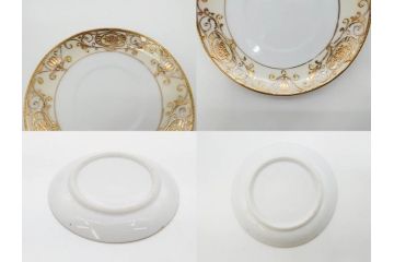 大正〜昭和初期　オールドノリタケ　NORITAKE　意匠登録　金彩　金盛　No.175　ハンドペイント　上品で華やかな佇まいのコーヒーポット・カップ&ソーサー・ソルト&ペッパーシェーカー・プレート2枚セット(デミタス、オーバル、深皿、C&S、洋食器)(R-083293)