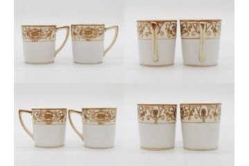 大正〜昭和初期　オールドノリタケ　NORITAKE　意匠登録　金彩　金盛　No.175　ハンドペイント　上品で華やかな佇まいのコーヒーポット・カップ&ソーサー・ソルト&ペッパーシェーカー・プレート2枚セット(デミタス、オーバル、深皿、C&S、洋食器)(R-083293)