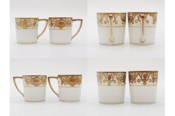 大正〜昭和初期　オールドノリタケ　NORITAKE　意匠登録　金彩　金盛　No.175　ハンドペイント　上品で華やかな佇まいのコーヒーポット・カップ&ソーサー・ソルト&ペッパーシェーカー・プレート2枚セット(デミタス、オーバル、深皿、C&S、洋食器)(R-083293)