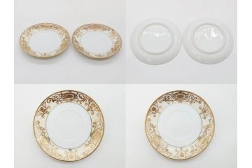 大正〜昭和初期　オールドノリタケ　NORITAKE　意匠登録　金彩　金盛　No.175　ハンドペイント　上品で華やかな佇まいのコーヒーポット・カップ&ソーサー・ソルト&ペッパーシェーカー・プレート2枚セット(デミタス、オーバル、深皿、C&S、洋食器)(R-083293)