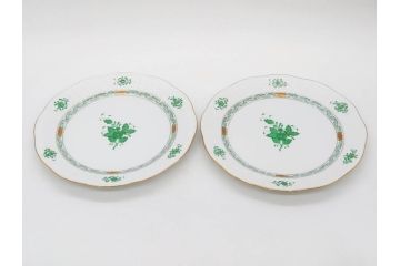 ヘレンド　ハンガリー　HEREND HVNGARY　アポニー・グリーン　スラップボール　深みのあるグリーンが食卓に落ち着きと品格をもたらすプレート6枚&ボウルセット(ディナー、パン皿、深皿、中皿、大皿、洋食器)(R-083294)