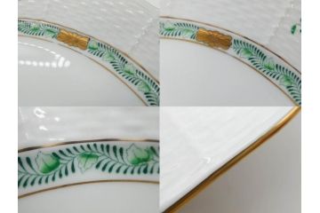 ヘレンド　ハンガリー　HEREND HVNGARY　アポニー・グリーン　スラップボール　深みのあるグリーンが食卓に落ち着きと品格をもたらすプレート6枚&ボウルセット(ディナー、パン皿、深皿、中皿、大皿、洋食器)(R-083294)