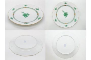 ヘレンド　ハンガリー　HEREND HVNGARY　アポニー・グリーン　スラップボール　深みのあるグリーンが食卓に落ち着きと品格をもたらすプレート6枚&ボウルセット(ディナー、パン皿、深皿、中皿、大皿、洋食器)(R-083294)