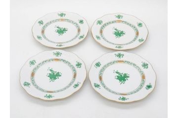 ヘレンド　ハンガリー　HEREND HVNGARY　アポニー・グリーン　スラップボール　深みのあるグリーンが食卓に落ち着きと品格をもたらすプレート6枚&ボウルセット(ディナー、パン皿、深皿、中皿、大皿、洋食器)(R-083294)