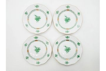 ヘレンド　ハンガリー　HEREND HVNGARY　アポニー・グリーン　スラップボール　深みのあるグリーンが食卓に落ち着きと品格をもたらすプレート6枚&ボウルセット(ディナー、パン皿、深皿、中皿、大皿、洋食器)(R-083294)