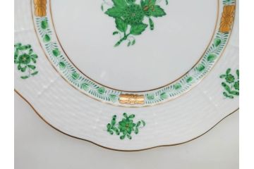 ヘレンド　ハンガリー　HEREND HVNGARY　アポニー・グリーン　スラップボール　深みのあるグリーンが食卓に落ち着きと品格をもたらすプレート6枚&ボウルセット(ディナー、パン皿、深皿、中皿、大皿、洋食器)(R-083294)