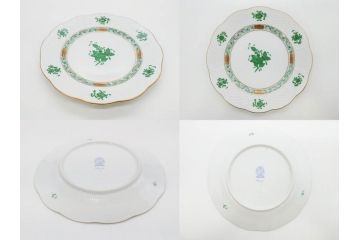 ヘレンド　ハンガリー　HEREND HVNGARY　アポニー・グリーン　スラップボール　深みのあるグリーンが食卓に落ち着きと品格をもたらすプレート6枚&ボウルセット(ディナー、パン皿、深皿、中皿、大皿、洋食器)(R-083294)