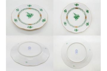 ヘレンド　ハンガリー　HEREND HVNGARY　アポニー・グリーン　スラップボール　深みのあるグリーンが食卓に落ち着きと品格をもたらすプレート6枚&ボウルセット(ディナー、パン皿、深皿、中皿、大皿、洋食器)(R-083294)