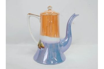 明治〜大正期　オールドノリタケ　NORITAKE　ラスター彩　金彩　コーヒーポット　デミタスカップ&ソーサー　異国情緒あふれるデザインが優雅なひとときを演出するコーヒーセット(風景、舟、船、マルキ印、オレンジ、C&S、洋食器)(R-083295)