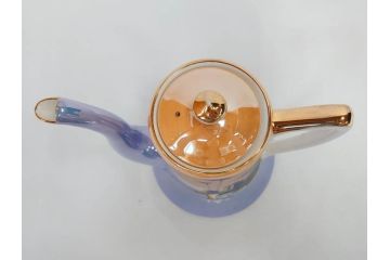 明治〜大正期　オールドノリタケ　NORITAKE　ラスター彩　金彩　コーヒーポット　デミタスカップ&ソーサー　異国情緒あふれるデザインが優雅なひとときを演出するコーヒーセット(風景、舟、船、マルキ印、オレンジ、C&S、洋食器)(R-083295)