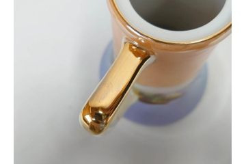 明治〜大正期　オールドノリタケ　NORITAKE　ラスター彩　金彩　コーヒーポット　デミタスカップ&ソーサー　異国情緒あふれるデザインが優雅なひとときを演出するコーヒーセット(風景、舟、船、マルキ印、オレンジ、C&S、洋食器)(R-083295)