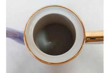 明治〜大正期　オールドノリタケ　NORITAKE　ラスター彩　金彩　コーヒーポット　デミタスカップ&ソーサー　異国情緒あふれるデザインが優雅なひとときを演出するコーヒーセット(風景、舟、船、マルキ印、オレンジ、C&S、洋食器)(R-083295)