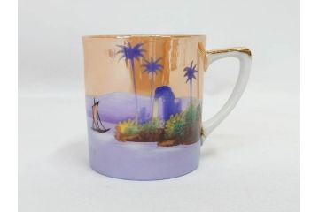 明治〜大正期　オールドノリタケ　NORITAKE　ラスター彩　金彩　コーヒーポット　デミタスカップ&ソーサー　異国情緒あふれるデザインが優雅なひとときを演出するコーヒーセット(風景、舟、船、マルキ印、オレンジ、C&S、洋食器)(R-083295)