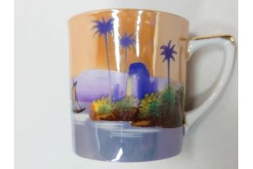 明治〜大正期　オールドノリタケ　NORITAKE　ラスター彩　金彩　コーヒーポット　デミタスカップ&ソーサー　異国情緒あふれるデザインが優雅なひとときを演出するコーヒーセット(風景、舟、船、マルキ印、オレンジ、C&S、洋食器)(R-083295)