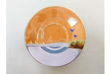 明治〜大正期　オールドノリタケ　NORITAKE　ラスター彩　金彩　コーヒーポット　デミタスカップ&ソーサー　異国情緒あふれるデザインが優雅なひとときを演出するコーヒーセット(風景、舟、船、マルキ印、オレンジ、C&S、洋食器)(R-083295)