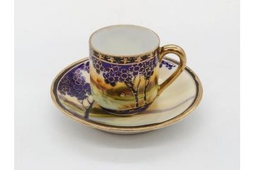 明治〜大正期　オールドノリタケ　NORITAKE　ラスター彩　金彩　金盛　花　手仕事の美しさが凝縮されたカップ&ソーサー4客セット(マルキ印、フラワー、オレンジ、風景、ハンドペイント、C&S、洋食器)(R-083296)