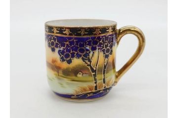 明治〜大正期　オールドノリタケ　NORITAKE　ラスター彩　金彩　金盛　花　手仕事の美しさが凝縮されたカップ&ソーサー4客セット(マルキ印、フラワー、オレンジ、風景、ハンドペイント、C&S、洋食器)(R-083296)