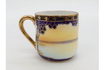 明治〜大正期　オールドノリタケ　NORITAKE　ラスター彩　金彩　金盛　花　手仕事の美しさが凝縮されたカップ&ソーサー4客セット(マルキ印、フラワー、オレンジ、風景、ハンドペイント、C&S、洋食器)(R-083296)